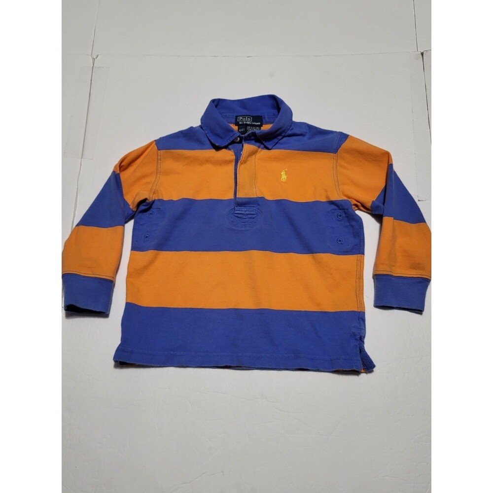(#20)Polo Ralph Lauren Rugby Shirt Size Toddler 4T Blue Orange/ Blue Stripe